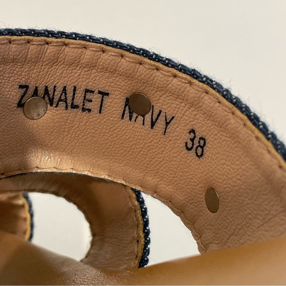 Patrizia By Spring Step Denim Pearl Gold Stud Embellish Cork Wedge Sandal Sz 38 - Picture 10 of 11